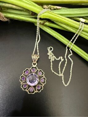 Handcrafted Sterling Silver 925 Purple Stone Natural Amethyst Pendant Necklace